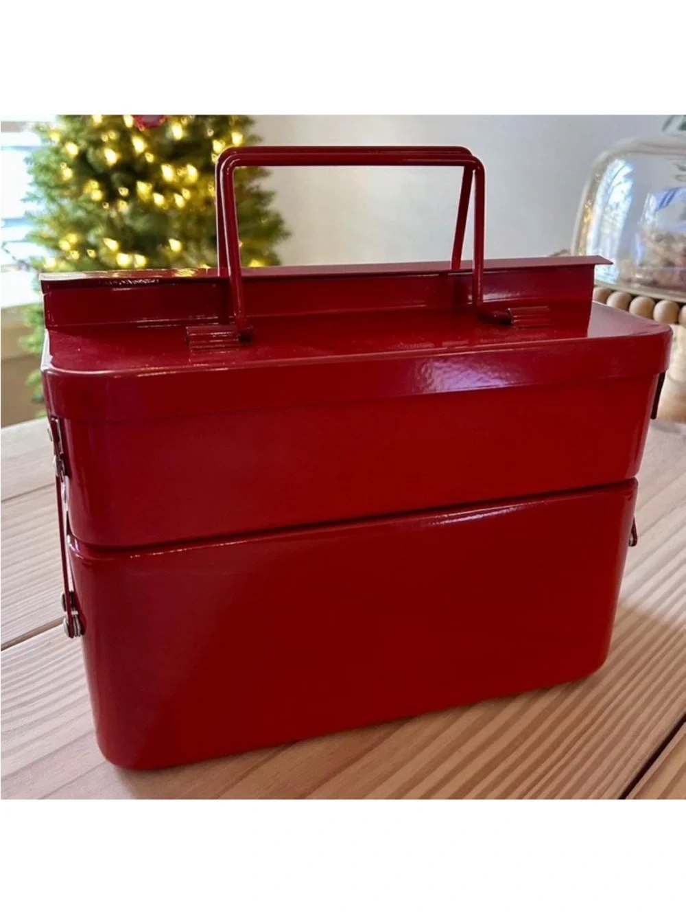 Red Metal Holiday Accessory Organizer , 9.6” H x 10” W x 6.4” D